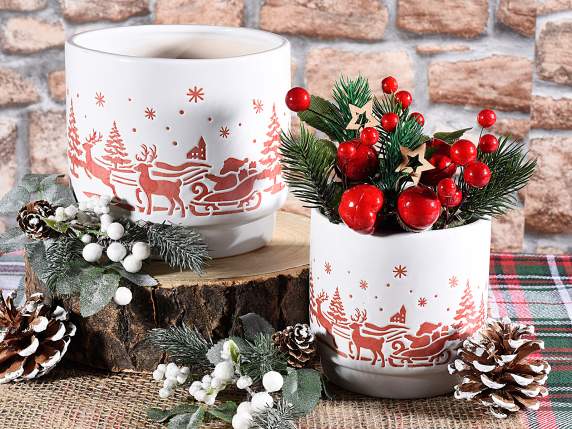 Set de 2 jarrones de terracota con paisaje navideño.
