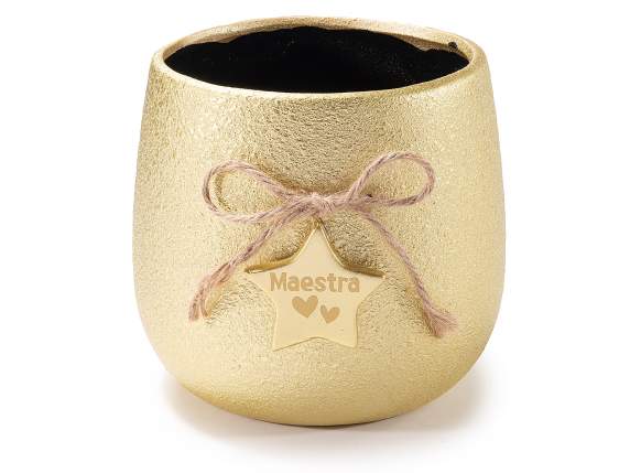 Jarrón de cerámica dorado con cordón y estrella Maestra