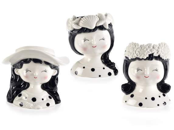 Jarrón - portamaquillaje decorativo de porcelana con rostro