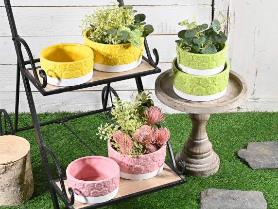 Juego de 2 jarrones de cerámica de colores con flores en rel