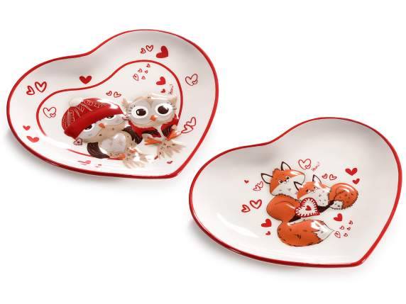 Plato corazón de cerámica con decoración Amor de invierno