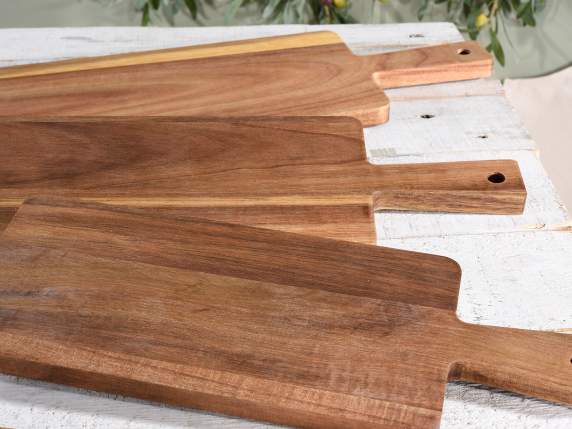 Juego de 3 tablas de cortar de madera de acacia con mango co