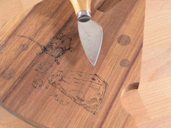 Tabla para cortar queso de madera de acacia con cuchillo