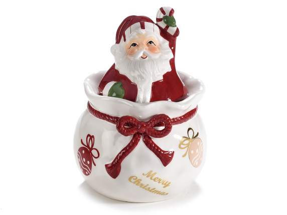 Tarro de comida de cerámica con Papá Noel y adornos