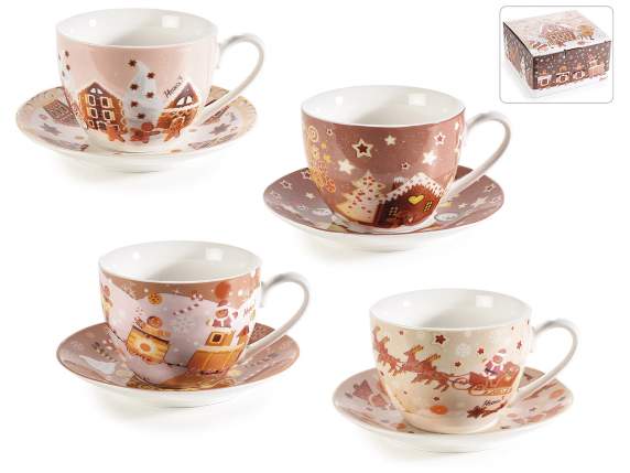Taza de té de porcelana Biscottini con plato y caja regalo
