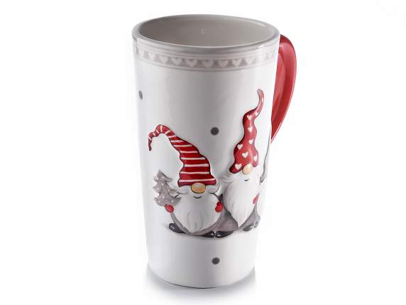 Taza alta en ceramica con decoraciones navidenas