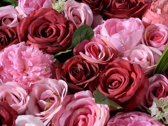Alfombra modular con rosas artificiales de tela - peonias