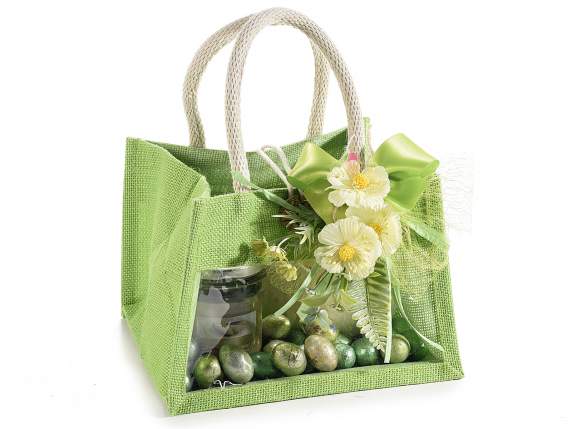 Buchet de anemone artificiale cu tulpină și fundă de frânghi