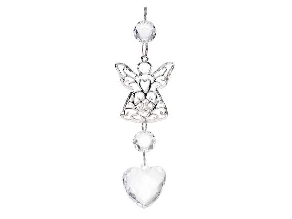 Angel pendant decoration in metal and glass effect heart