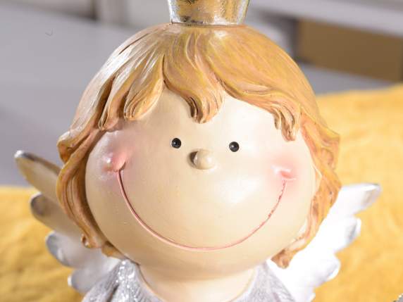 Angel de resina con purpurina y corazón plateado para coloca
