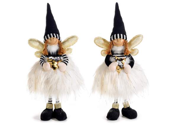 Ángel con vestido de ecopiel con hilos dorados y adornos de