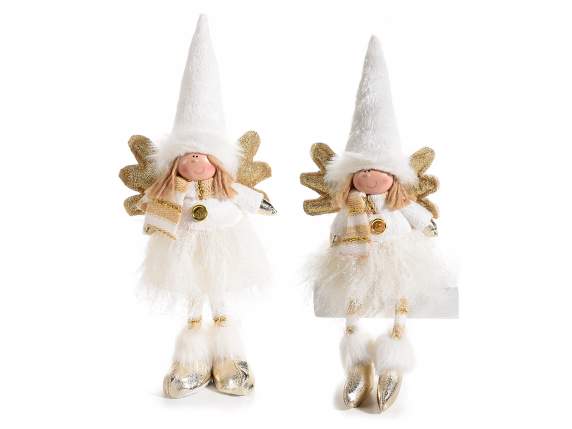 Fabric angel with faux fur dress and golden wings
