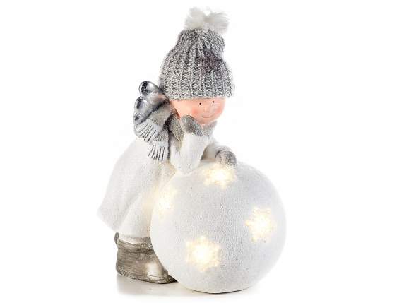 Angioletto ceramica c/ palla di neve e luci led bianco caldo