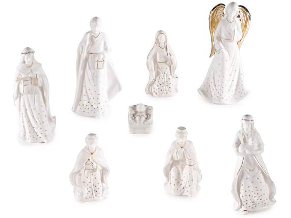 Set 8 figurine de nastere din portelan, detalii aurii, LED