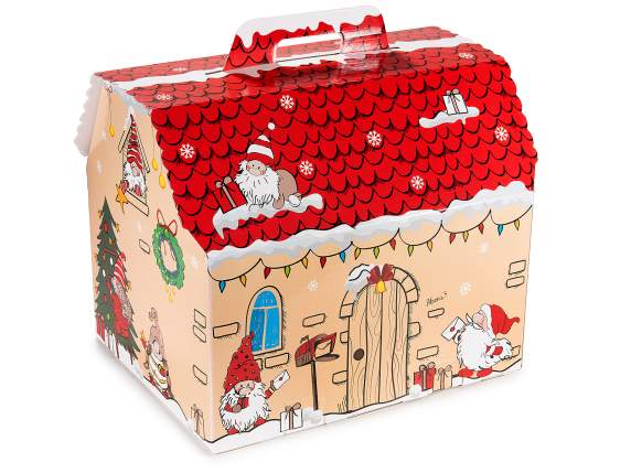 Cutie de carton de Craciun Gnomi de casa cu maner