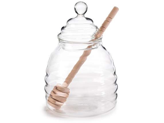 Borcan de sticla cu miere de 500ml cu cupa de miere din lemn