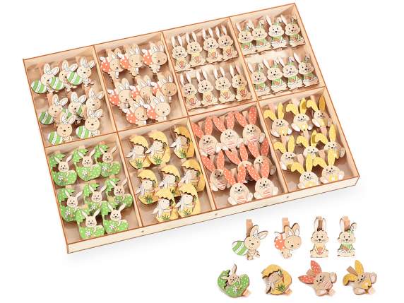 Display cu 72 de agrafe de rufe din lemn cu iepurai Pate
