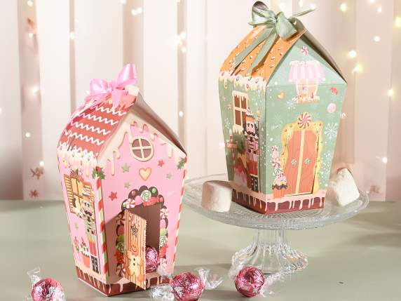 Cutie de hârtie în forma de casa pentru dulciuri de Craciun