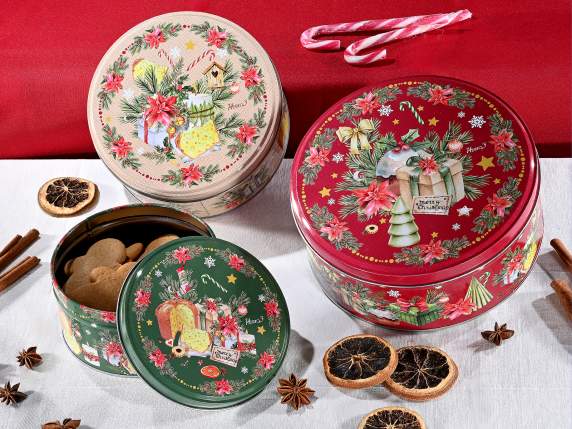 Set 3 cutii metalice rotunde, decoratiuni de Craciun