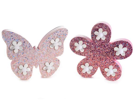 Decor din lemn cu sclipici i lumini LED albe calde