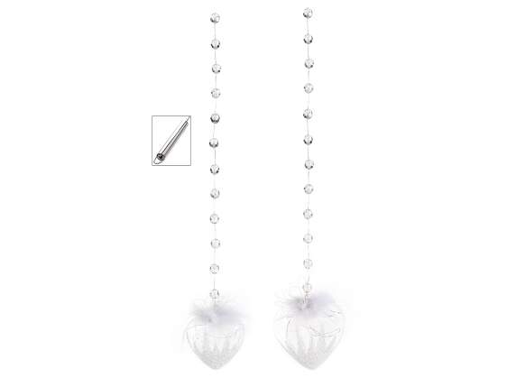 Set de 2 inimioare de sticla decorate cu lumini LED si pene