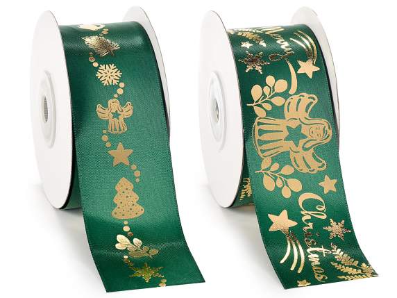 Panglica de satin de 38 mm cu imprimeu de Craciun