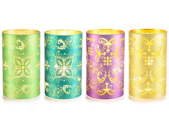 Lampa din sticla decorata cu tema de majolica si lumini LED