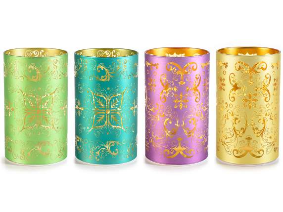 Lampa din sticla decorata cu tema de majolica si lumini LED