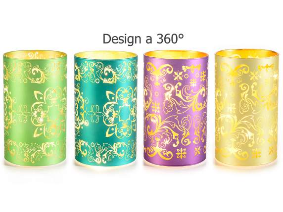 Lampa din sticla decorata cu tema de majolica si lumini LED