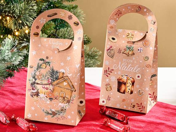 Cutie de pungi din hârtie kraft cu decoraiuni de Craciun