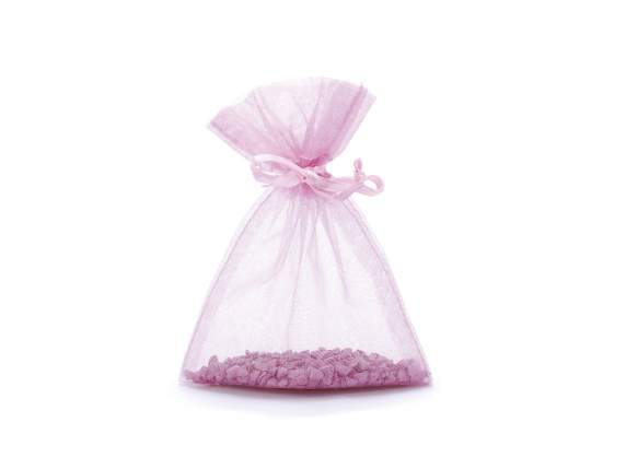 Geanta din organza roz baby 8x11 cm cu cravata