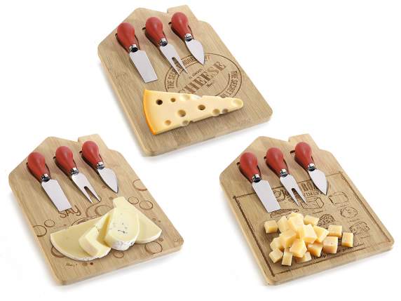 Set de brânză cu masă de tăiat din lemn și 3 cuțite