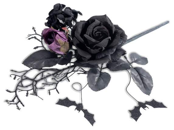 Crengua de Halloween cu trandafiri negri i violet cu lilie