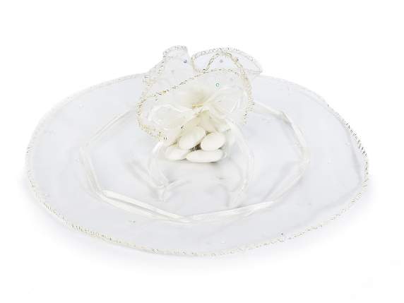 Tulle rotund din organza ecru cu șnur argintiu și sclipici