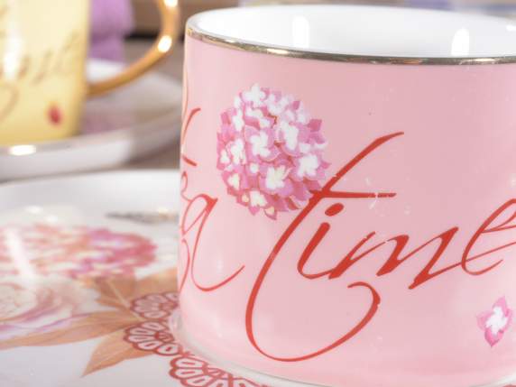 Pahar de 200 ml si farfurie din portelan decoratiuni aurii