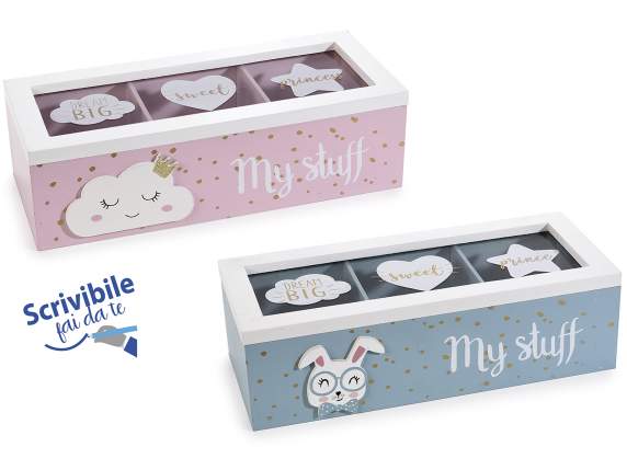 Cutie de depozitare din lemn 3 compartimente si decoratiuni