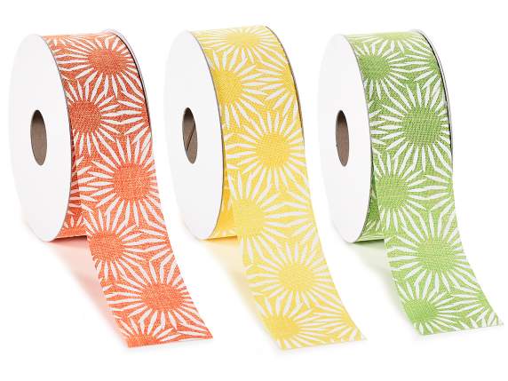 Panglică de țesătură colorată de 38 mm cu imprimeu margarete