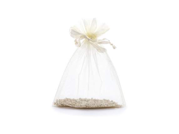 Geanta de organza ecru 12x16 cm cu cravata