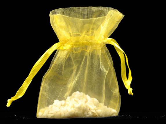 Geanta din organza galben lamaie 8x11 cm cu cordon