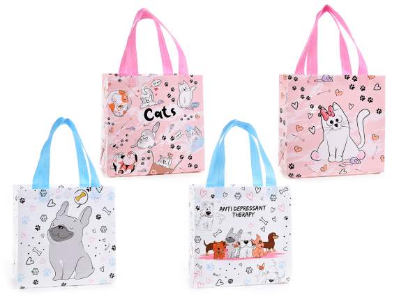 Non-woven bag with Happy cats-dogs print
