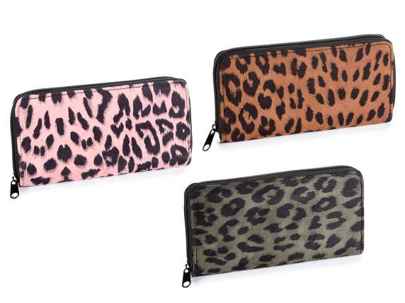 Animalier fabric wallet with zip closure