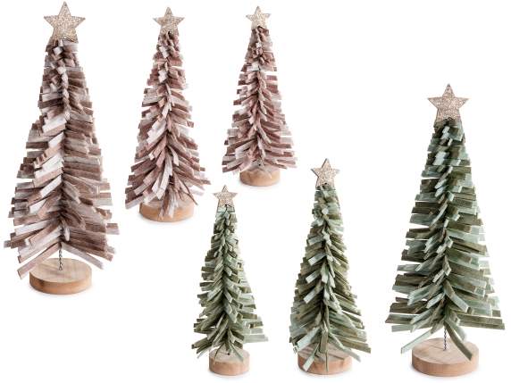 Set 3 árboles de Navidad en tela con estrella sobre base