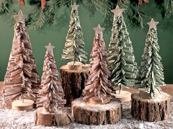 Set 3 árboles de Navidad en tela con estrella sobre base