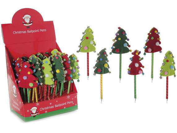 Stylo à bille sapin de Noël en tissu avec cloches exposées