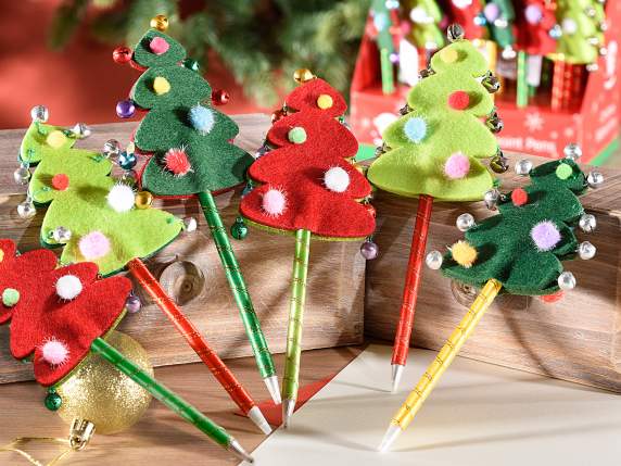 Stylo à bille en tissu motif sapin de Noël avec clochettes