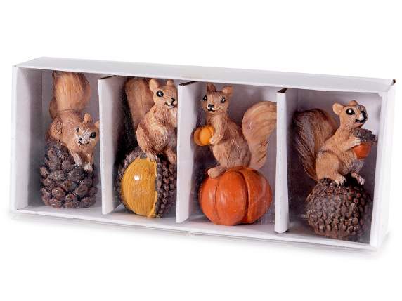 Caja con 4 ardillas de resina para colocar