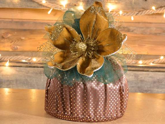 Flower in velvet effect fabric with gold glitter