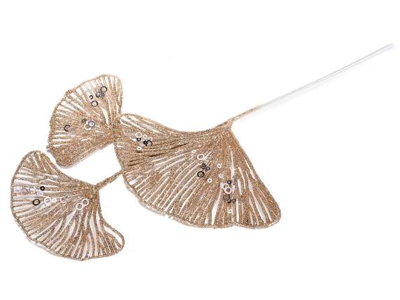 Artificial ginkgo branch with champagne glitter
