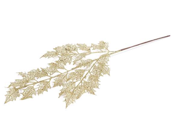 Artificial gold glitter holly branch