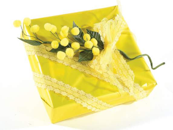 Artificial mimosa sprig with flocked flower